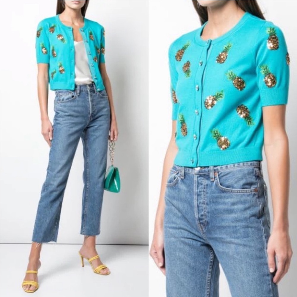 Alice + Olivia Turquoise Pineapple Cardigan